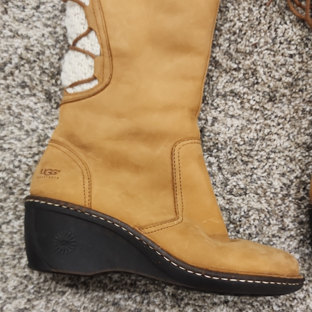 UGG Tan Boots with White Knit Accents - Picture 2 of 7
